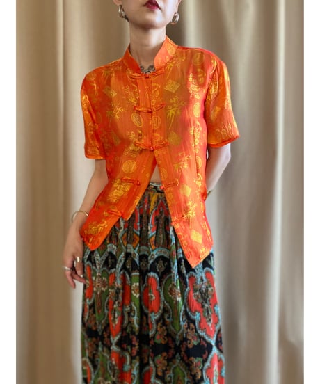 orange color jacquard china shirt-4236-7