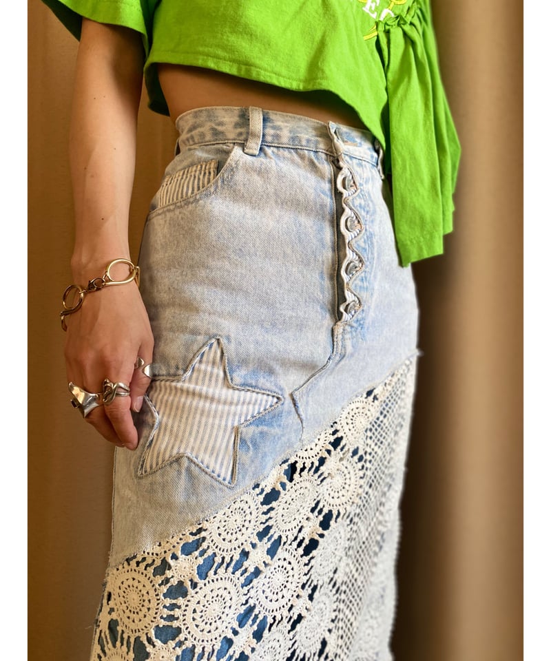 crochet docking design remake denim skirt-4180-