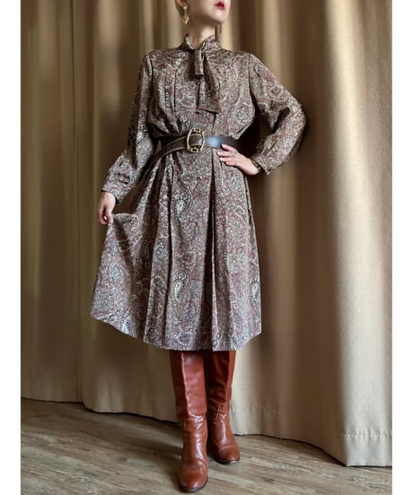 paisley pattern classical bow tie dress-4350-9