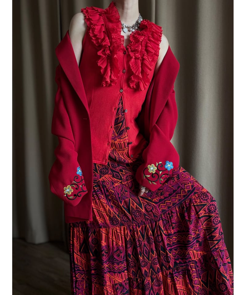 MADE IN FRANCE red frill tops-4998-9 | COLLENTE