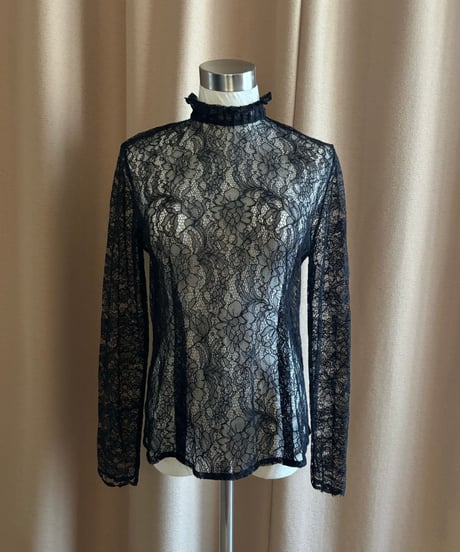 floral lace black high neck tops-4355-9