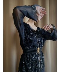 Bead embroidery black sheer tops-2792-6