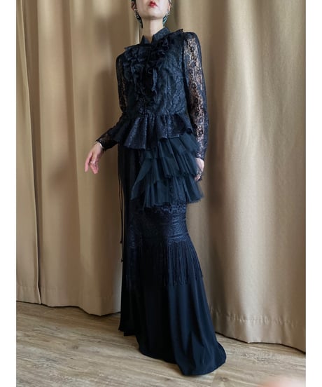 decorative black lace frill tops-4311-9
