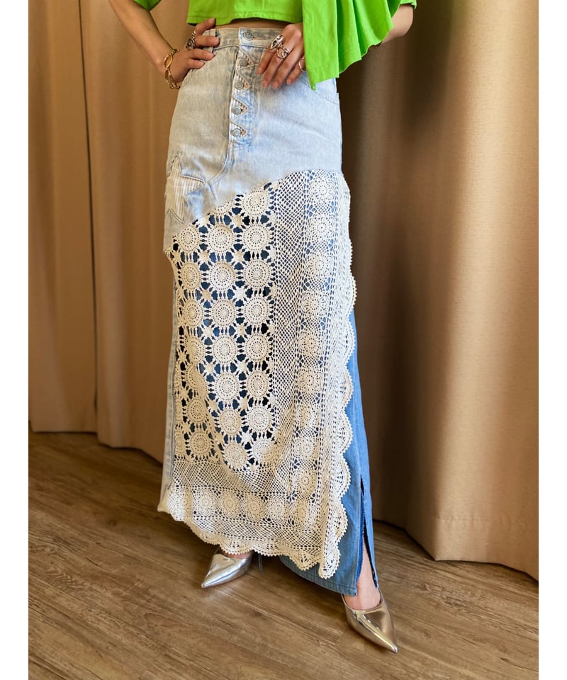 crochet docking design remake denim skirt-4180-