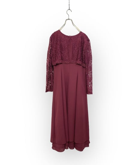 wine red color flare long dress-3627-9