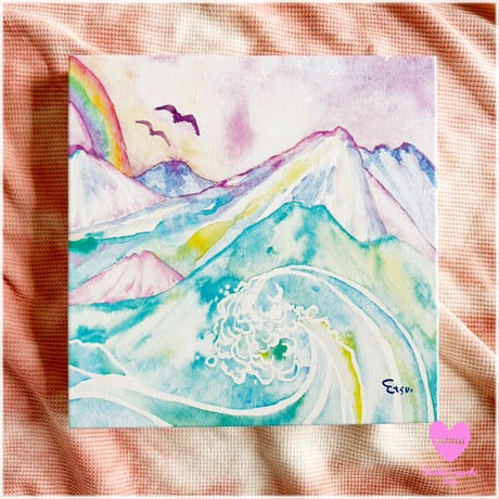 Canvas wall art：山の虹と海と鳥と夜空Bキャンバスウオールアート