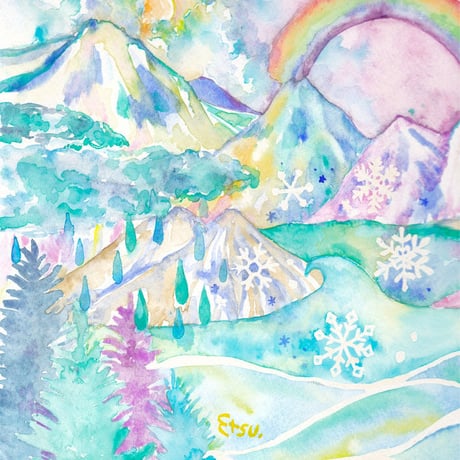 Canvas wall art：山の虹と雲と雨Aキャンバスウオールアート