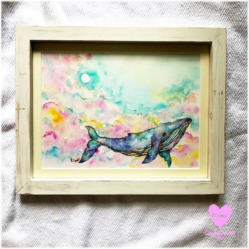 鯨オリジナル絵画 Amazon.co.jp: Doguiei キャンバス ウォールアート 水彩画