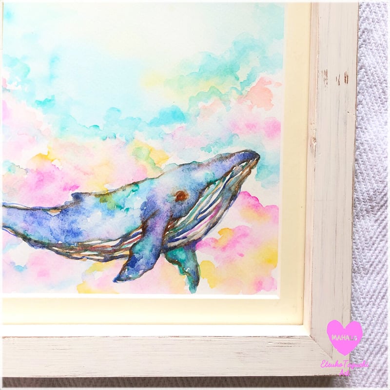 ピースフルクジラさんのイラスト原画◎ ピースフルクジラさんのイラスト原画◎ illustration-whale