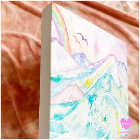 Canvas wall art：山の虹と海と鳥と夜空Bキャンバスウオールアート