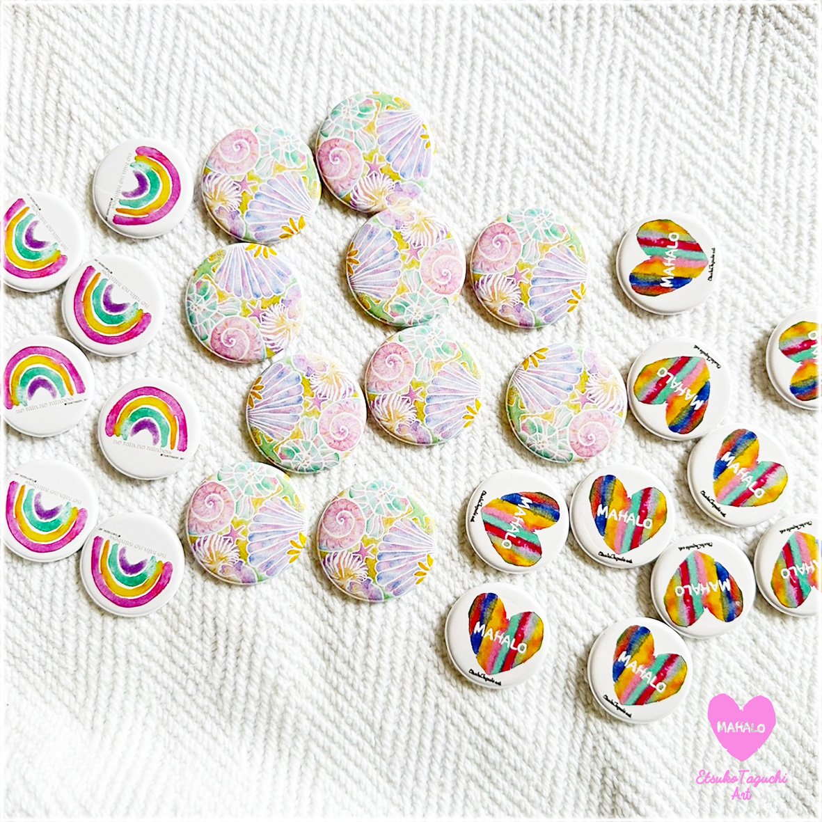 虹/shell/MAHALOハート 缶バッチ | EtsukoTaguchiArt Gallery