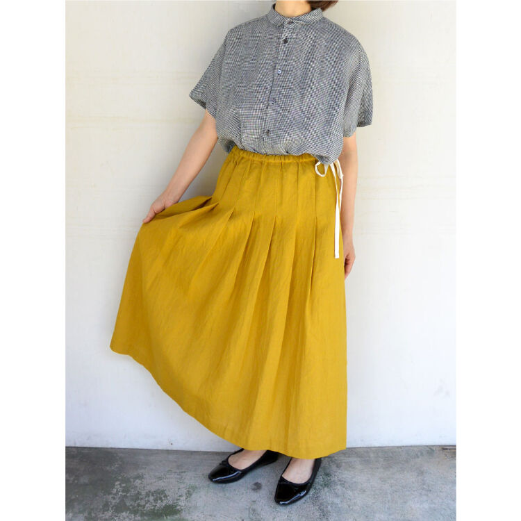 再入荷】ina(イナ)リネン タック ロングスカート Mustard | Little by