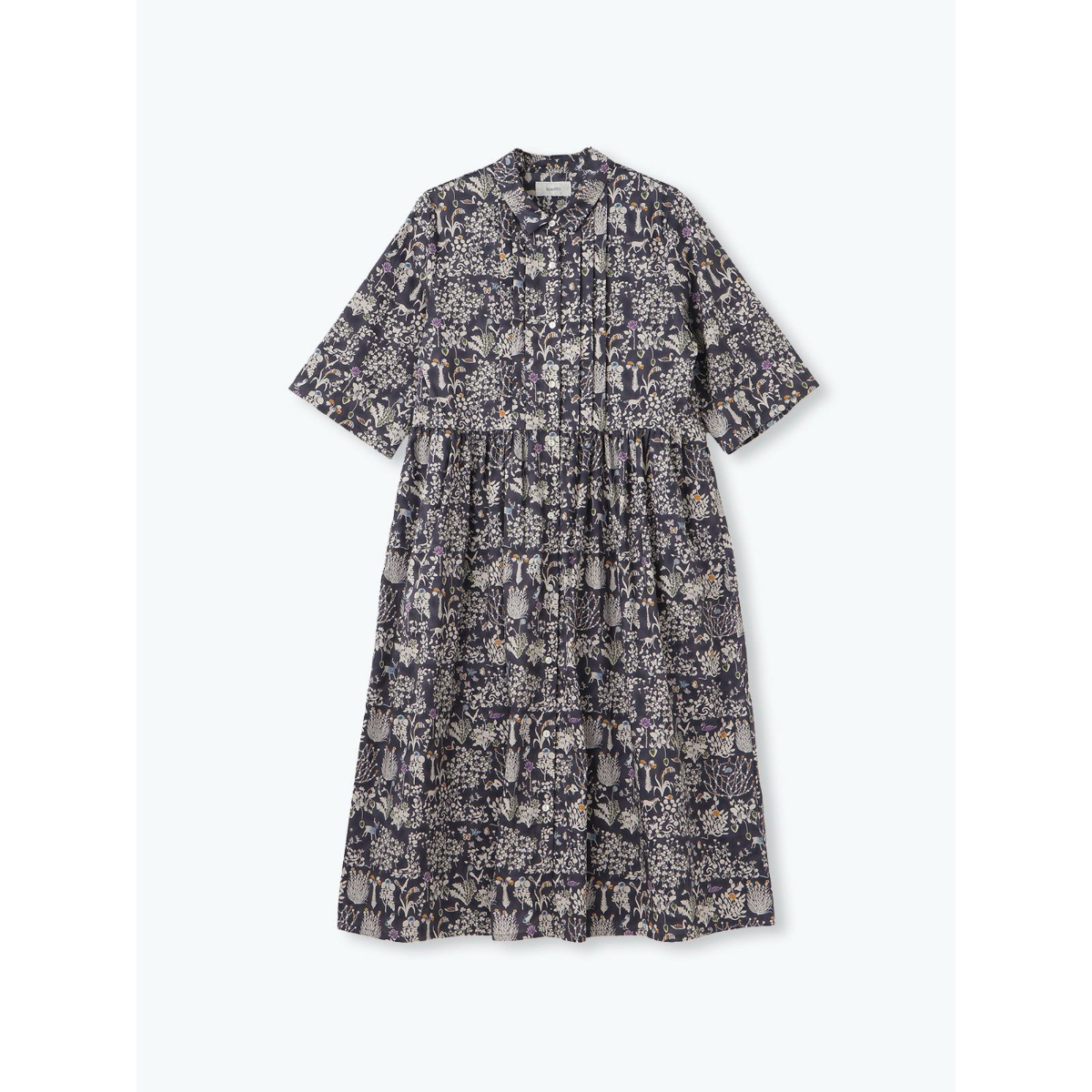 sosotto(ソソット)LIBERTY PRINTチビ衿ピンタック前開きワンピース | Li