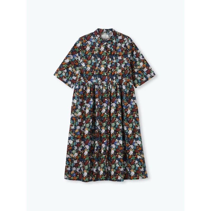 sosotto(ソソット)LIBERTY PRINTチビ衿ピンタック前開きワンピース | Li