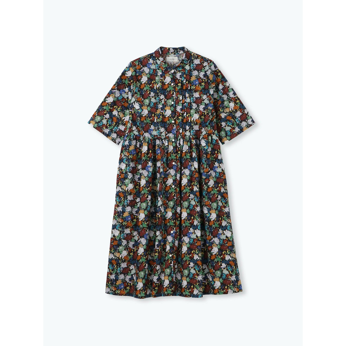 sosotto(ソソット)LIBERTY PRINTチビ衿ピンタック前開きワンピース | Li
