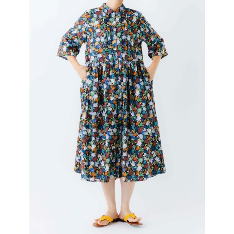 sosotto(ソソット)LIBERTY PRINTチビ衿ピンタック前開きワンピース | Li