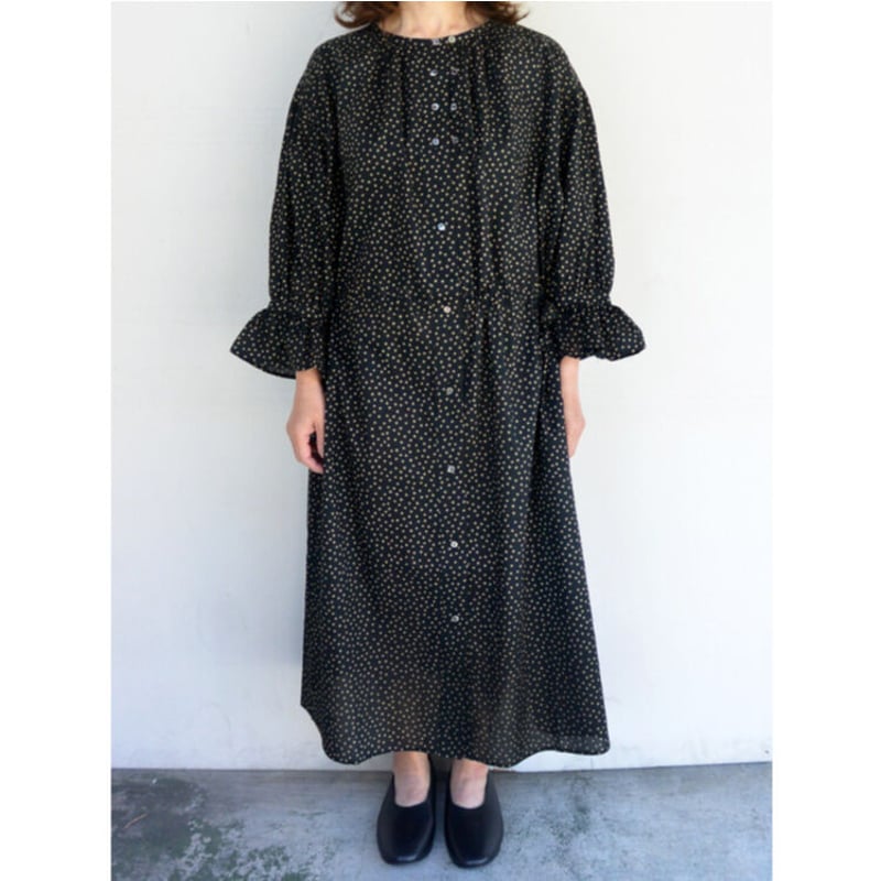 LUEUF(ルフ) 60 LAWN コットンフリルシャツワンピース DOT BLACK | L 