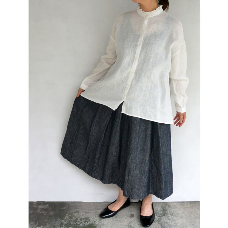 美品　inaリネンスカート ina(イナ)リネン タック ロングスカート Dark Mint | Little by