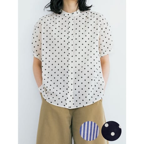 みみにこ　　ポンデシャロン ドット柄パネルプリントブラウス みみにこ様専用 ポンデシャロン ドット柄パネルプリントブラウス