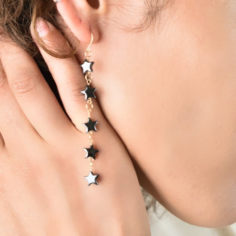 BLACK STAR モクレン　ピアス STAR earrings-k10/ヘマタイティン- | PLAFU