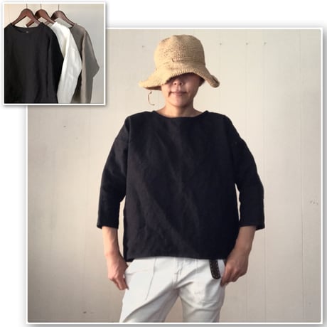リネンのゆったりTシャツ  七分袖　10色