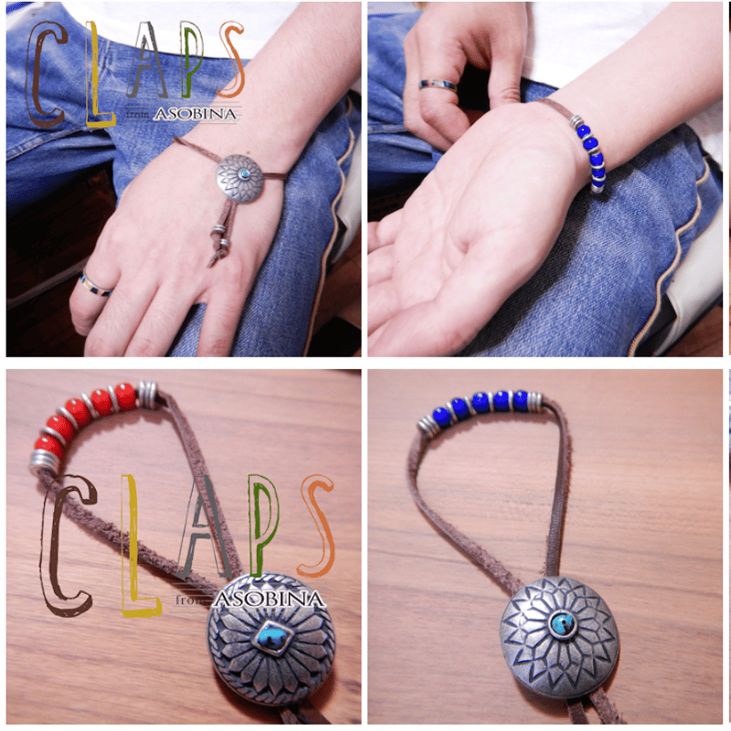 ネイティヴ アメリカン レザーコンチョブレスレット（ユニセックス