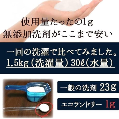エコランドリー one-g ワンジー 洗濯洗剤 無添加 界面活性剤ゼロ 1回 1g （135g入り）コスパ最強洗剤 自然にかえる成分