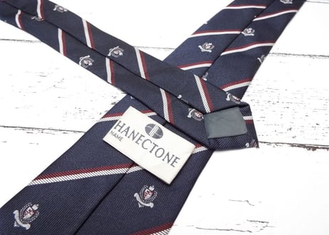 【高校生の定番ネクタイ コスプレ・制服ディズニーにも◎】日本製 HANECTONE クレスト柄ネクタイ ネイビーレッド紺赤　15000231