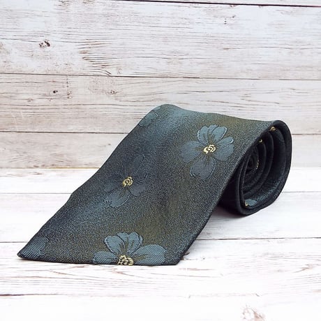 古典模様の花柄ネクタイ｜REXY 総柄ネクタイ グリーン ポリレーヨン｜17002943
