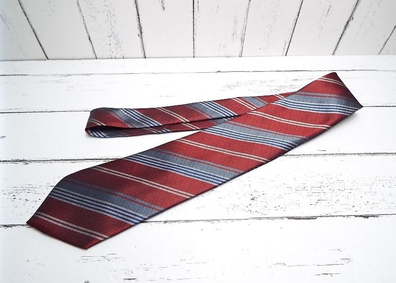 ヴィンテージネクタイ｜ENDLESS｜日本製｜エンジ×グレー系ストライプ