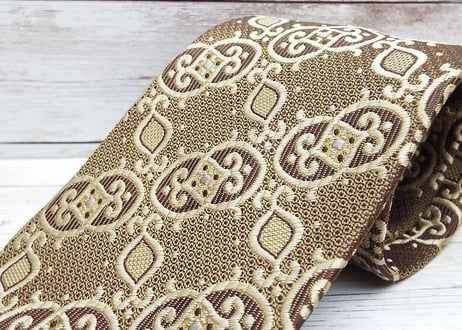 【ナニワ金融道・チョイ悪・昭和レトロネクタイ】BestTie 古典模様 エンボス加工 総柄ネクタイ ゴールド・ブラウン金茶ブロンズ 15000026