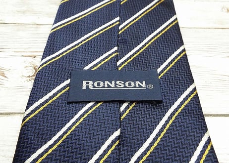 【紺ブレザーとの相性◎】日本製 Ronson（オックスフォード広島屋扱い）ストライプ柄ネクタイ ネイビーブロンズゴールド紺銅金　シルク100%　15000330  ビジネス系