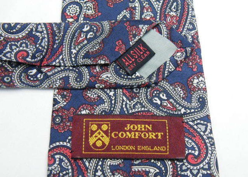 綺麗なペイズリー柄【JOHN COMFORT】ネイビーシルバー系ネクタイ【USED
