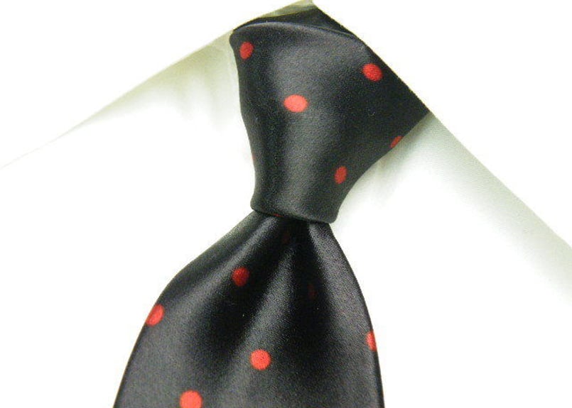 素敵なナロータイ【PRINTED】レッドドット柄ネクタイ【黒赤系】【USED