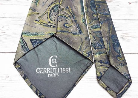 【フランス製のペイズリーデザイン】CERRUTI1881 チェルッティ ピクチャー総柄ネクタイ　光沢メタリックブラウングリーン茶緑　15000095　高級ブランド