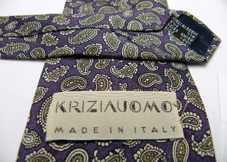 【KRIZIA　UOMO】クリッツア　ペイズリー柄ネクタイ　【USED】【パープル系】