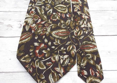 【ボタニカル柄のオールドネクタイ】Breeze T's COLLECTIONⅡ 植物総柄ネクタイ ブラウン茶 15000163