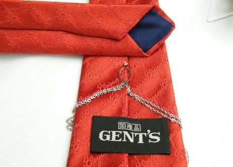 アクセサリー付き【GENT'S】エレガント筆記体文字入りネクタイ【レッド・赤系】【USED】1120