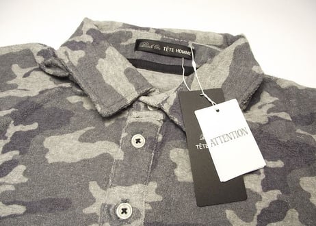パイル生地が◎｜新品｜BLACK　ON　TETE　HOMME（テットオム）｜迷彩柄グレー系半袖ポロシャツ｜サイズ：M（細身の作りのためS〜M相当）｜メンズ [000020150631]