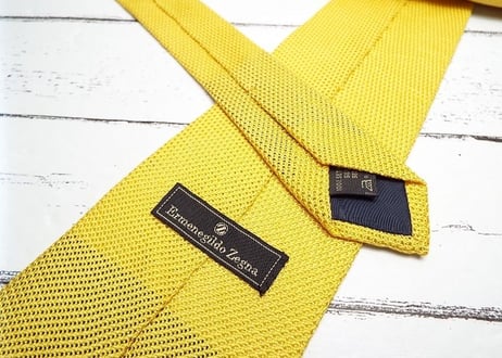 【ヴィンテージネクタイ】イタリア製 Ermenegildo Zegna（ゼニア）透かしデザインネクタイ　イエロー黄　お洒落系　15000293