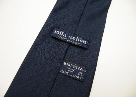 【綺麗なデザインが素敵】ミラショーン（MILA SCHON）スクエアデザイン総柄ネクタイ｜ネイビー系｜イタリア製｜シルク100％｜USED　 Y35507