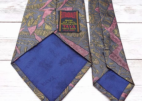 昭和レトロ【銀座田屋】GINZA TAYA est1905　エジプト 抽象模様 デザインネクタイ ダークブラウン・ブロンズ エンジ　シルク100%　17002943