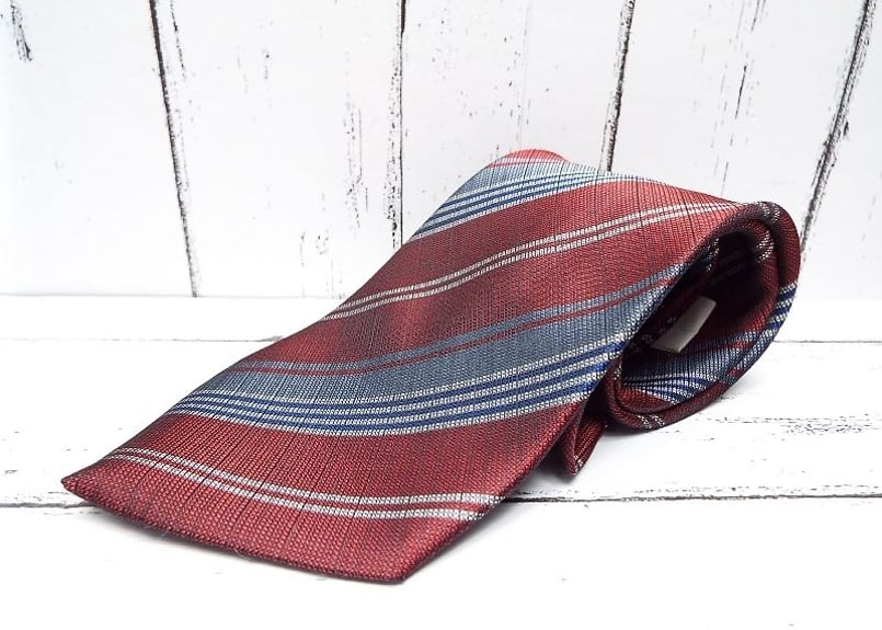 ヴィンテージネクタイ｜ENDLESS｜日本製｜エンジ×グレー系ストライプ