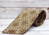 【ナニワ金融道・チョイ悪・昭和レトロネクタイ】BestTie 古典模様 エンボス加工 総柄ネクタイ ゴールド・ブラウン金茶ブロンズ 15000026