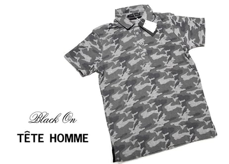 パイル生地が◎｜新品｜BLACK　ON　TETE　HOMME（テットオム）｜迷彩柄グレー系半袖ポロシャツ｜サイズ：M（細身の作りのためS〜M相当）｜メンズ [000020150631]