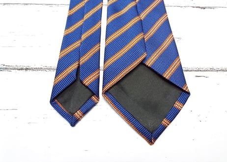 ナロー系【LONG】ブルー＆オレンジ（橙）ストライプネクタイ【青橙系】【USED】743766402142