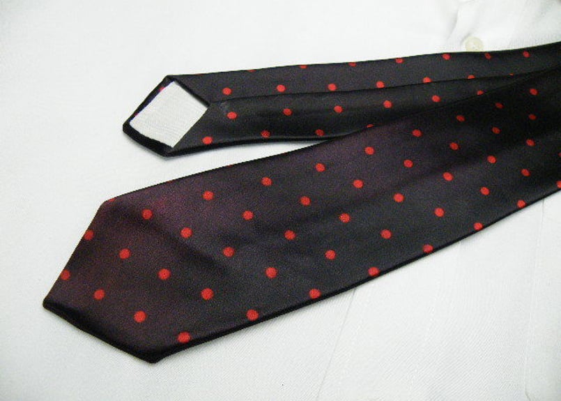 素敵なナロータイ【PRINTED】レッドドット柄ネクタイ【黒赤系】【USED