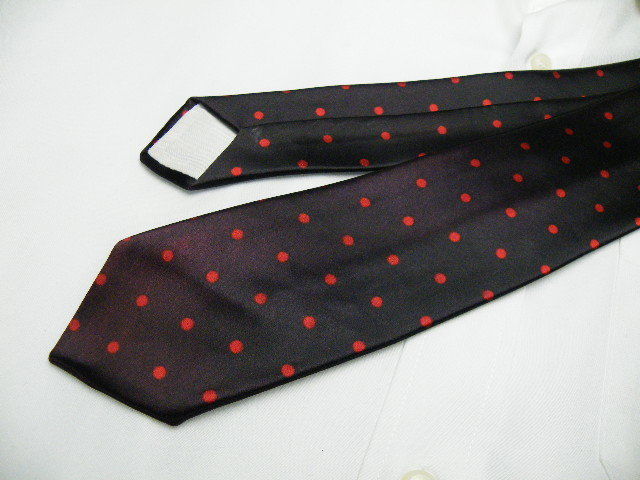 素敵なナロータイ【PRINTED】レッドドット柄ネクタイ【黒赤系】【USED