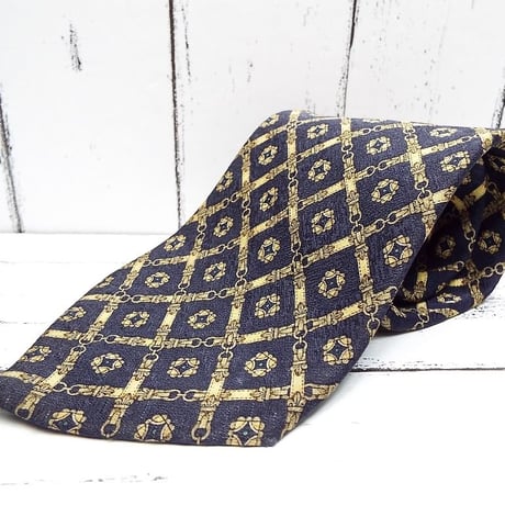 【ヴィンテージネクタイ】VERONESE（松本扱い） ベルト総柄ネクタイ　ブラックブロンズゴールド紺茶金　15000231