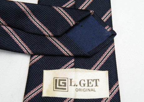 基本のストライプナロータイ【L.GET】ネイビー＆ピンクネクタイ【紺系】【USED】1221